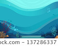 Underwater Coral Reef Background with Sunlight Rays and Marine Plants 137286337
