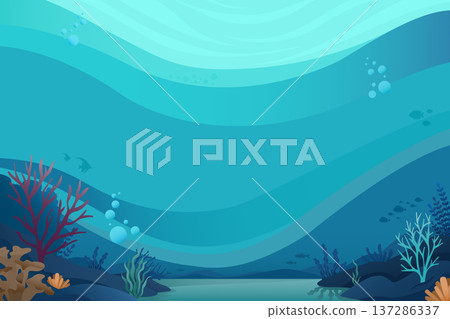 Underwater Coral Reef Background with Sunlight Rays and Marine Plants Underwater Coral Reef Background with Sunlight Rays and Marine Plants 137286337