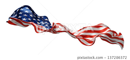 USA or American flag flowing in the wind isolated on white background  with copy space 4th of july America Independence day banner 3D render 137286372