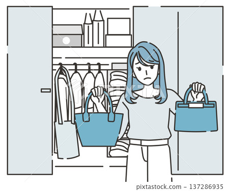 一位女士正努力整理雜亂的衣櫥 137286935