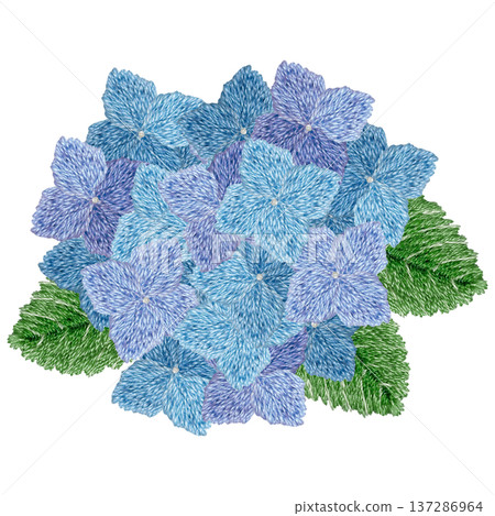 [Hydrangea Tip] Hand-embroidered illustration material 137286964