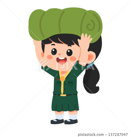 Girl Scout Carrying Sleeping Bag Girl Scout Carrying Sleeping Bag 137287047
