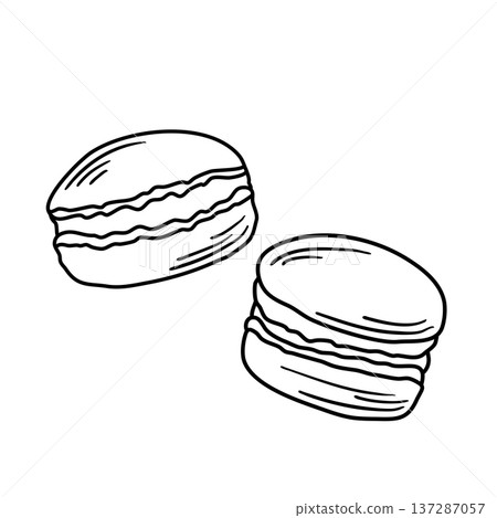 Pair of macaroons in doodle sketch style Pair of macaroons in doodle sketch style 137287057