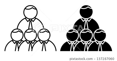 Linear icon. Hierarchy in structure of a business corporation with subordinates and director. Simple black and white vector symbol isolated on white background 137287060