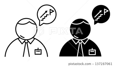 Linear icon. Junior office worker dreaming of career advancement. Simple black and white vector symbol isolated on white background 137287061