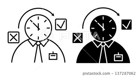 Linear icon. Office worker completing tasks under time constraints to meet a deadline. Simple black and white vector symbol isolated on white background 137287062