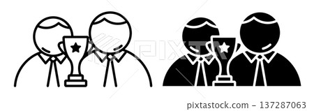 Linear icon. Presentation of award for the best office worker. Simple black and white vector symbol isolated on white background Linear icon. Presentation of award for the best office worker. Simple black and white vector symbol isolated on white background 137287063