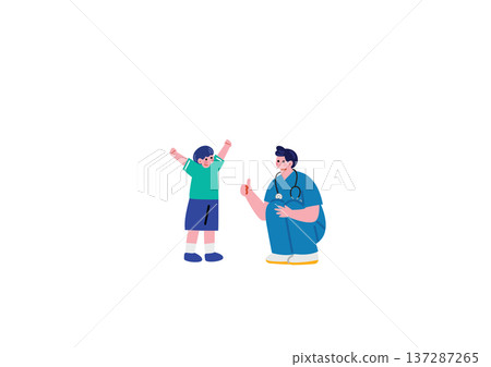 圖:一位男醫生正在和孩子說話 圖:一位男醫生正在和孩子說話 137287265