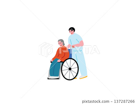 男護士推輪椅的插圖 男護士推輪椅的插圖 137287266