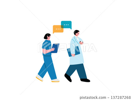 醫護人員邊走邊談的插圖 137287268