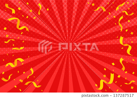 High-impact concentrated line background, sale advertisement, horizontal, confetti, celebration, red 137287517