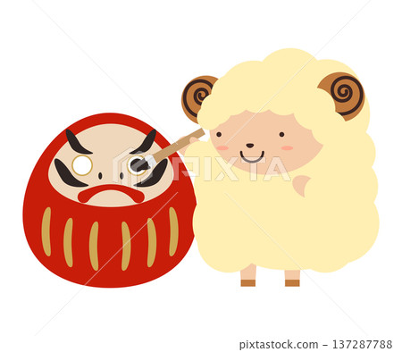 Illustration material of a sheep putting eyes on a Daruma doll and wishing for the achievement of goals Illustration material of a sheep putting eyes on a Daruma doll and wishing for the achievement of goals 137287788