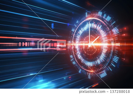 Futuristic Digital Clock Interface Set Against a Cyber-Inspired Background 137288018
