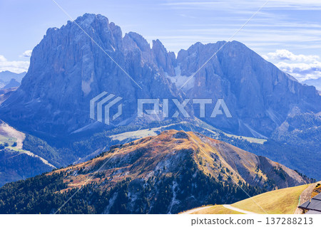 Odle Geisler peaks from Seceda, Dolomites, Italy 137288213