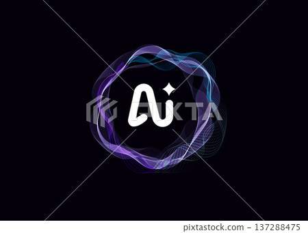 AI Cloud Circle Wave Logo Concept, Artificial Intelligence Abstract Icon. Automation Generate Technology, Computer Machine Learning Thinking. Future Typography Business Brand. Vector Illustration 137288475