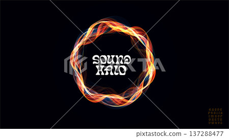Sound wave music waveform audio bass beat circular wavy orange linear halo rings, radial glow equalizer round pulse with modern font logo alphabet for data, energy, tech, science. Vector illustration Sound wave music waveform audio bass beat circular wavy orange linear halo rings, radial glow equalizer round pulse with modern font logo alphabet for data, energy, tech, science. Vector illustration 137288477