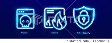 Malware Virus Ransomware Trojan Spyware Threat Detection Icons. Firewall Network Barrier Intrusion Prevention Traffic Filtering Logo. Cyber Security Data Protection Encryption Risk Management. Vector Malware Virus Ransomware Trojan Spyware Threat Detection Icons. Firewall Network Barrier Intrusion Prevention Traffic Filtering Logo. Cyber Security Data Protection Encryption Risk Management. Vector 137288481