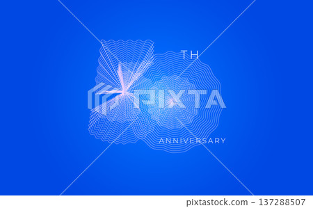 Anniversary Celebration Date Emblem Badge, Abstract 50th Logo Blue Background for Invitation Greeting Card, Corporate Jubilee Sign, Commemorate Occasion Symbol. Wavy Guilloche. Vector Illustration 137288507