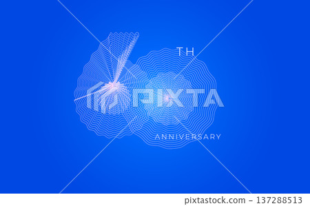 Anniversary Celebration Date Emblem Badge, Abstract 60th Logo Blue Background for Invitation Greeting Card, Corporate Jubilee Sign, Commemorate Occasion Symbol. Wavy Guilloche. Vector Illustration 137288513