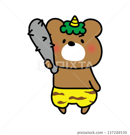 Kumapote dressed as a blue demon holding a metal club 137288530
