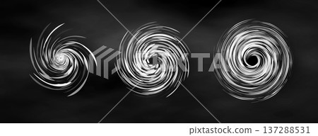 Realistic tornado hurricane funnel swirls, whirlwind cyclone for meteorology infographic, weather news. Global warming. Grayscale galaxy nebula. Danger storm alert disaster wind. Vector illustration. 137288531