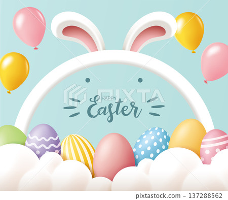 Easter Rabbit Box Box Easter Festival Colorful Eggs, Balls, Clouds, Easter Festival Product Exhibition Stand Horizontal Sea News Broadcast Announcement Materials Scroll 137288562