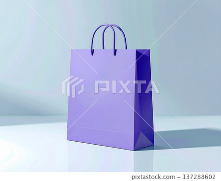 Shopping habit. Paper shopping bag on a white background. Bag mockup in purple color for promoting brands. 137288602