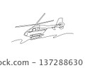 Single one line drawing nimble emergency response helicopter, perfect for urban or coastal patrol. Agility of the life-saving aircraft. Modern continuous line draw design graphic vector illustration 137288630