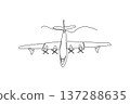 Single one line drawing top view propeller plane, search and rescue or aerial firefighting. Expansive wingspan and aerodynamic form of aircraft. continuous line draw design graphic vector illustration 137288635