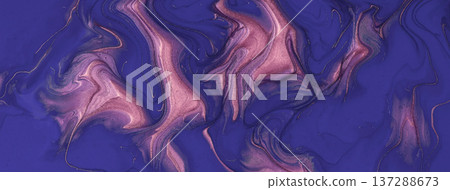 Abstract dark blue and rose gold acrylic pour fluid art background with marble texture and wavy pattern Abstract dark blue and rose gold acrylic pour fluid art background with marble texture and wavy pattern 137288673