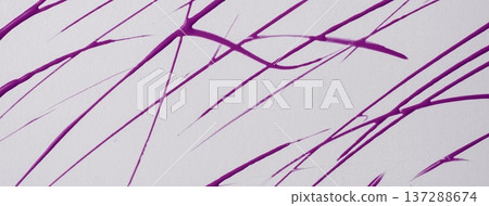 Abstract white art background with dark purple acrylic chaotic lines pattern and thin hand drawn brush strokes 137288674