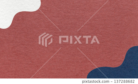 Maroon textured paper background with dark blue white fluid blob corner shapes and copy space for banner, presentation 137288682