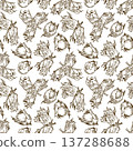 Seamless pattern on a white background with brown hazelnuts. 137288688