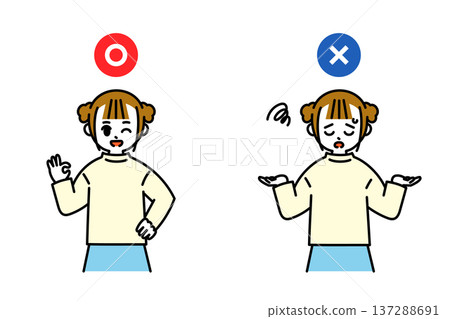 Illustration of a girl giving an OK/NG sign Illustration of a girl giving an OK/NG sign 137288691