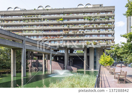 Barbican estate concrete brutalist architecture, London, UK Barbican estate concrete brutalist architecture, London, UK 137288842