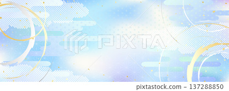 A background illustration that combines a gradient reminiscent of the sky or water with traditional Japanese patterns. 137288850