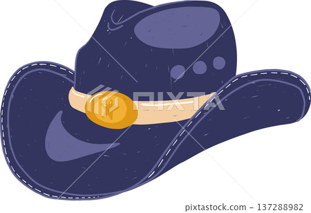 Cattleman style cowboy blue hat in childlike flat cartoon style 137288982