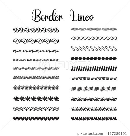 Hand Drawn Border Lines Decorative Dividers Doodle Pattern Set Collection Vector Illustration Black White 137289191