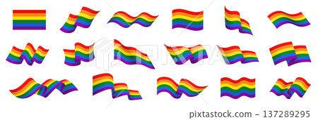 Pride flag set, LGBT rainbow flag icon symbol, waving flag Pride flag set, LGBT rainbow flag icon symbol, waving flag 137289295