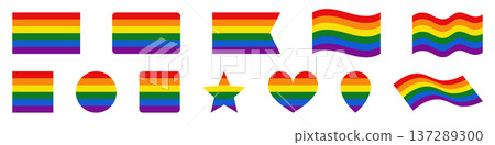 Pride flag set, LGBT rainbow flag icon, heart, gay symbol Pride flag set, LGBT rainbow flag icon, heart, gay symbol 137289300