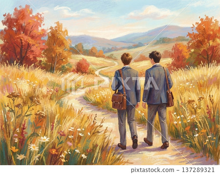 Pastel art of a winter school date (Boys Love) 137289321
