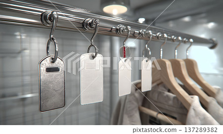 Sleek Industrial Closet Design with Metal Rail and Wooden Hangers Generative AI 137289382