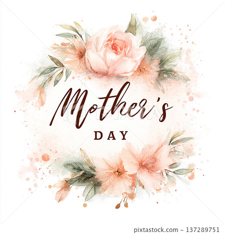 Celebration of Mother's Day with flowers and designs in a soft, light background setting 137289751