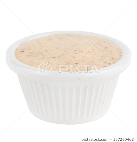 Bowl with garlic sauce isolated on white background Bowl with garlic sauce isolated on white background 137290468