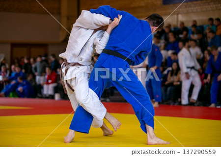 Judo athlete in blue gi Judo athlete in blue gi 137290559