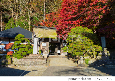 山形縣山形市的秋景－山寺（立石寺）的秋葉－正門 137290699