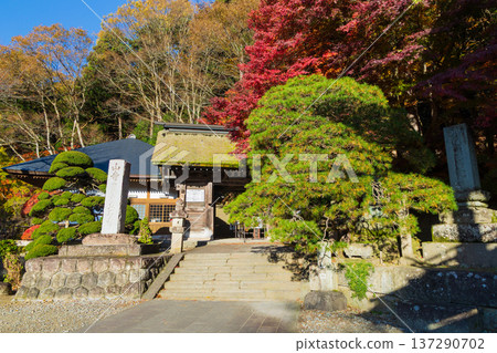 Autumn in Yamagata City, Yamagata Prefecture - Risshakuji Temple (Yamadera) with autumn leaves - Main Gate 137290702