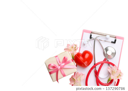 Nurses Day celebration with gifts and flowers, isolated, PNG Nurses Day celebration with gifts and flowers, isolated, PNG 137290786