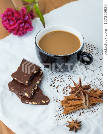 cocoa with cinnamon, delicious dessert cocoa with cinnamon, delicious dessert 137290926