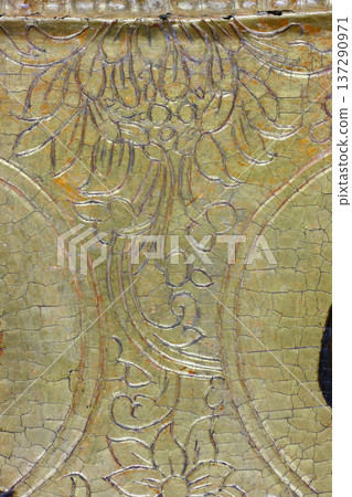 Restoration: gold restoration, old icon. close up. conservation of paintings. conservation of sculptures 137290971